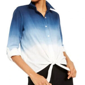 INC International Concepts Cotton Ombré Tie-Hem‎ Shirt Petite Small